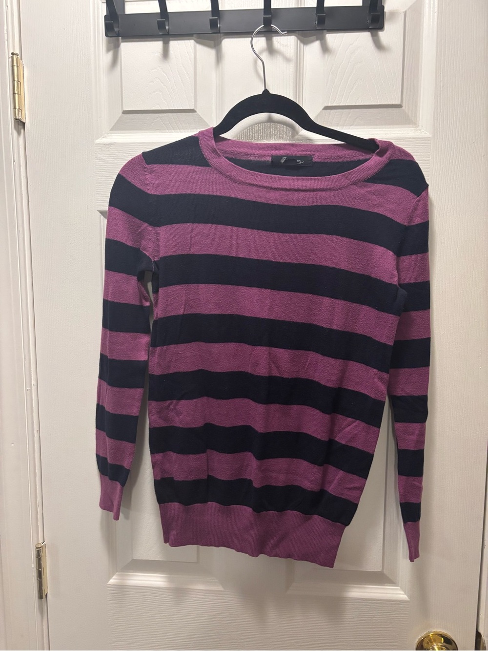 Forever 21 Purple and Black Striped Crewneck Sweater